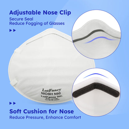 LotFancy N95 Face Mask, 20 Pack NIOSH Particulate Respirator, Dust Mask