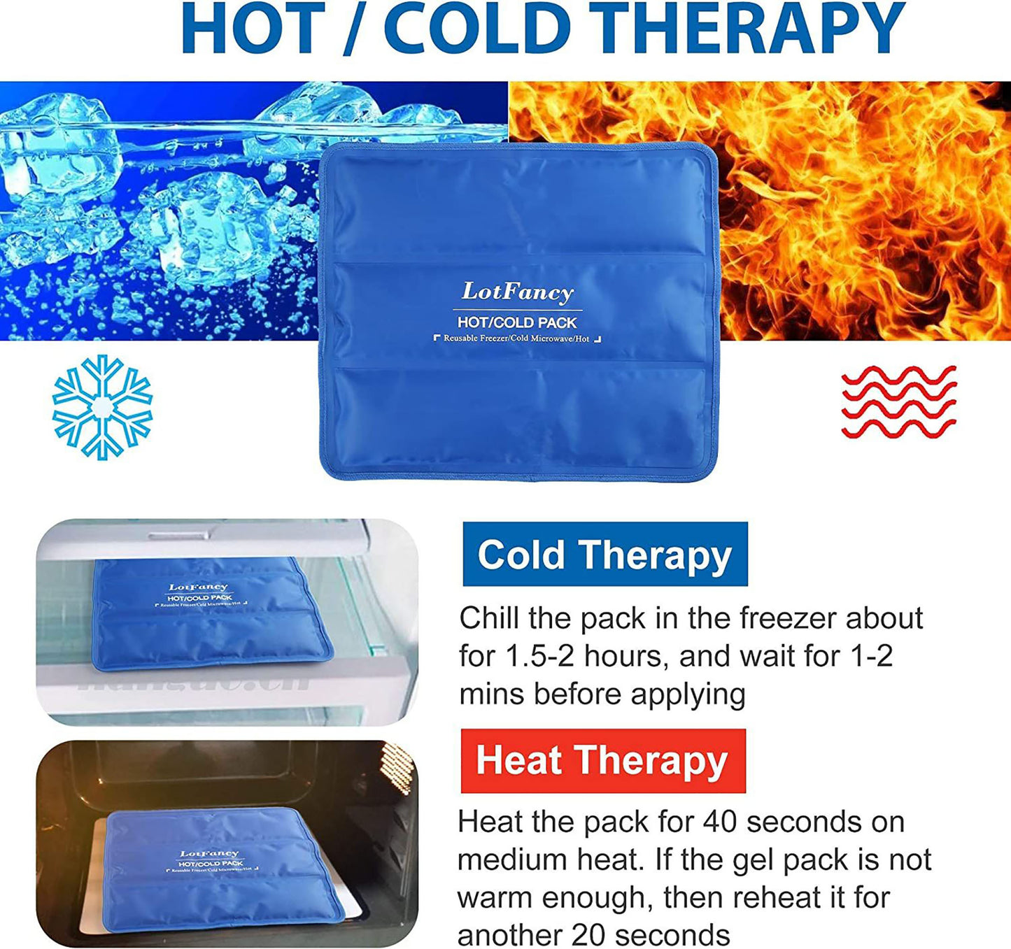 LotFancy Ice Pack for Injuries, Large Reusable Soft Hot Cold Gel Pack for First Aid, 13.8 x 11.8 in