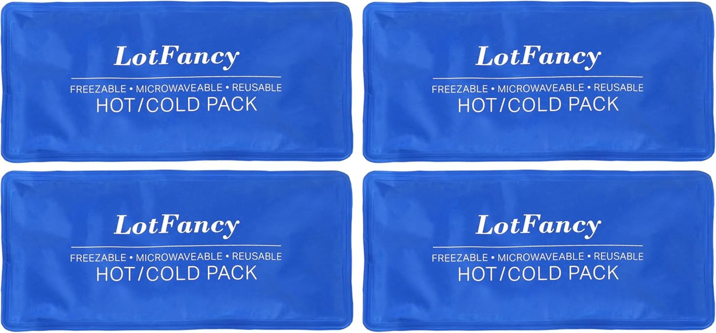 LotFancy Ice Pack for Injuries, 4 Pcs Reusable Soft Hot Cold Gel Pack for First Aid, 10.5 x 5 Inches