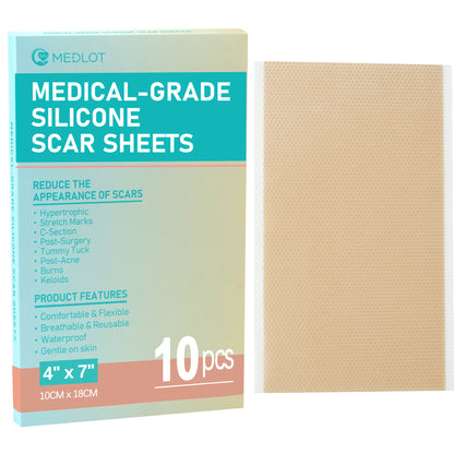 MEDLOT Silicone Scar Sheets, Silicone Tape for Scar Treatment, Reusable Scar Strips for Surgical, C-Section, Keloid Bump, Stretch Marks, Burn, Acne Scar Removal PMT