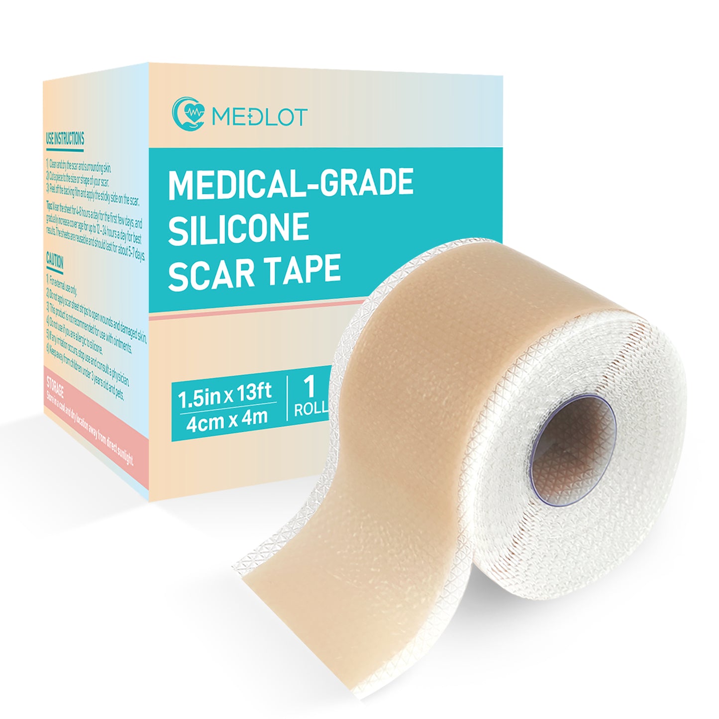 MEDLOT Silicone Scar Sheets, 1.5" x 156" Roll, Reusable Silicone Scar Strips for Scar Treatment