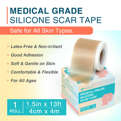 MEDLOT Silicone Scar Sheets, 1.5" x 156" Roll, Reusable Silicone Scar Strips for Scar Treatment