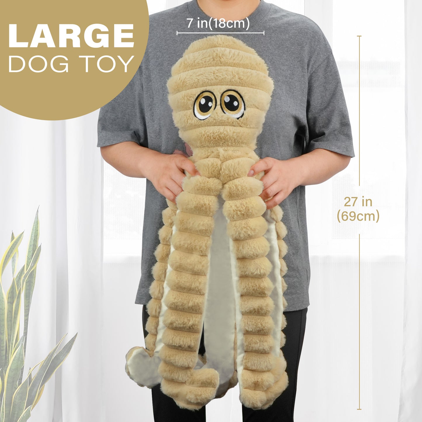 Prime Pets Dog Toys for Large Dogs, 27" Large Crinkle Squeaky Dog Toy, Plush Octopus Dog Chew Toy