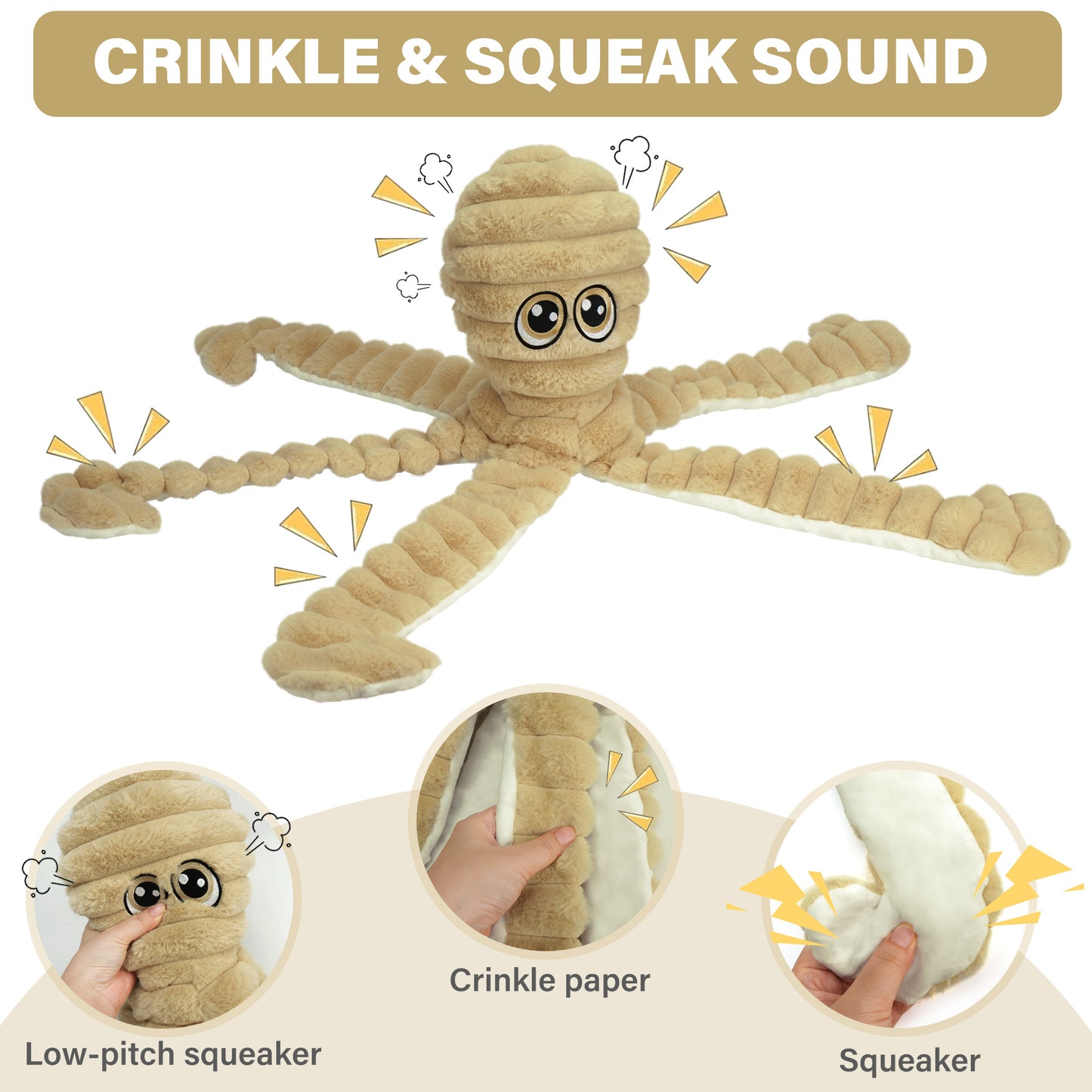 Prime Pets Dog Toys for Large Dogs, 27" Large Crinkle Squeaky Dog Toy, Plush Octopus Dog Chew Toy