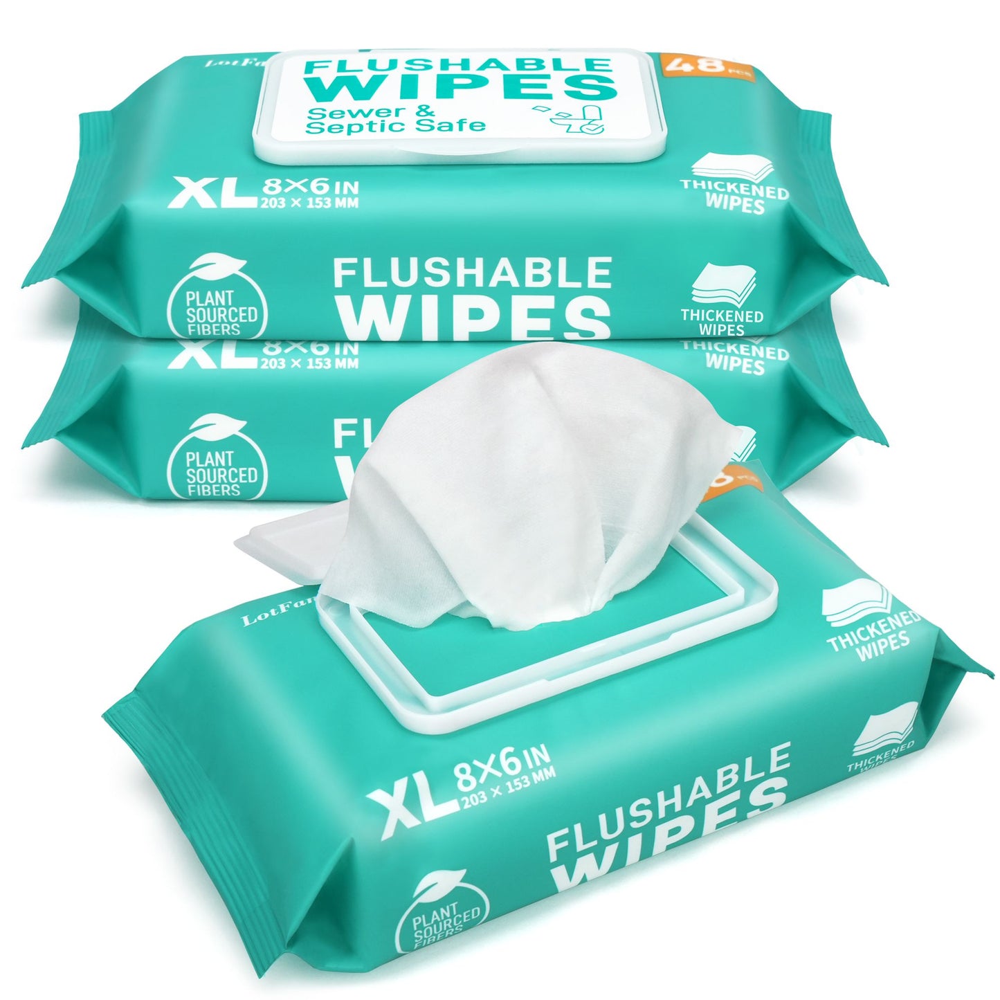 LotFancy Extra Large Flushable Wet Wipes, Thickened Butt Wipes, 3 Packs x 48 Ct, 144 Total Wipes WMT