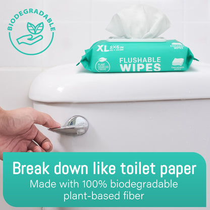 LotFancy Extra Large Flushable Wet Wipes, Thickened Butt Wipes, 3 Packs x 48 Ct, 144 Total Wipes WMT