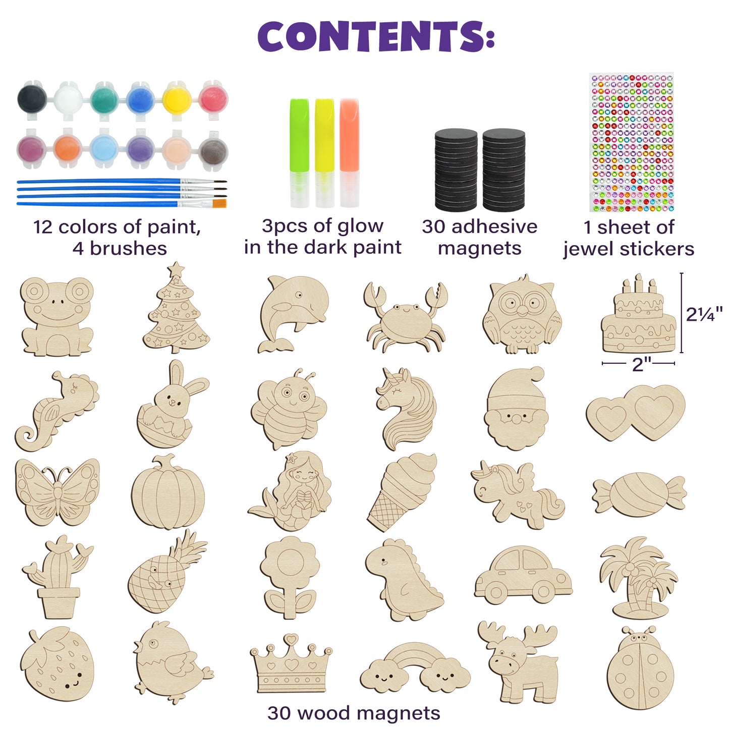 BenBen DIY Wooden Magnets, Glow in The Dark, Wood Arts & Crafts Painting Kit for Kids Girls Boys