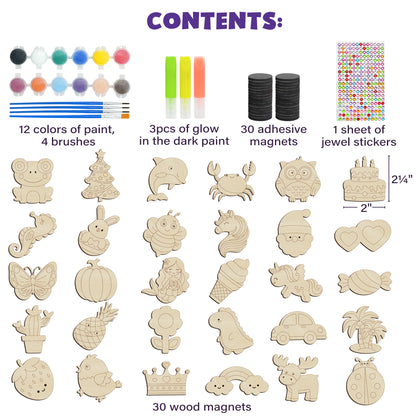 BenBen DIY Wooden Magnets, Glow in The Dark, Wood Arts & Crafts Painting Kit for Kids Girls Boys