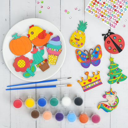 BenBen DIY Wooden Magnets, Glow in The Dark, Wood Arts & Crafts Painting Kit for Kids Girls Boys
