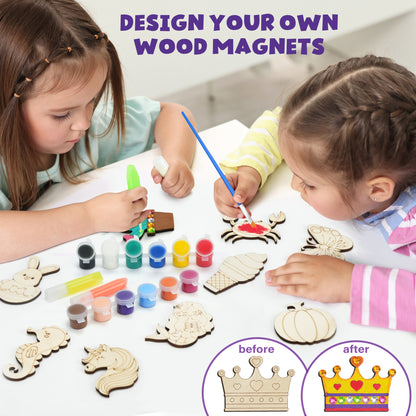 BenBen DIY Wooden Magnets, Glow in The Dark, Wood Arts & Crafts Painting Kit for Kids Girls Boys