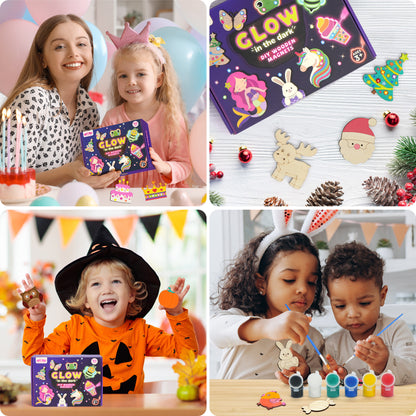 BenBen DIY Wooden Magnets, Glow in The Dark, Wood Arts & Crafts Painting Kit for Kids Girls Boys