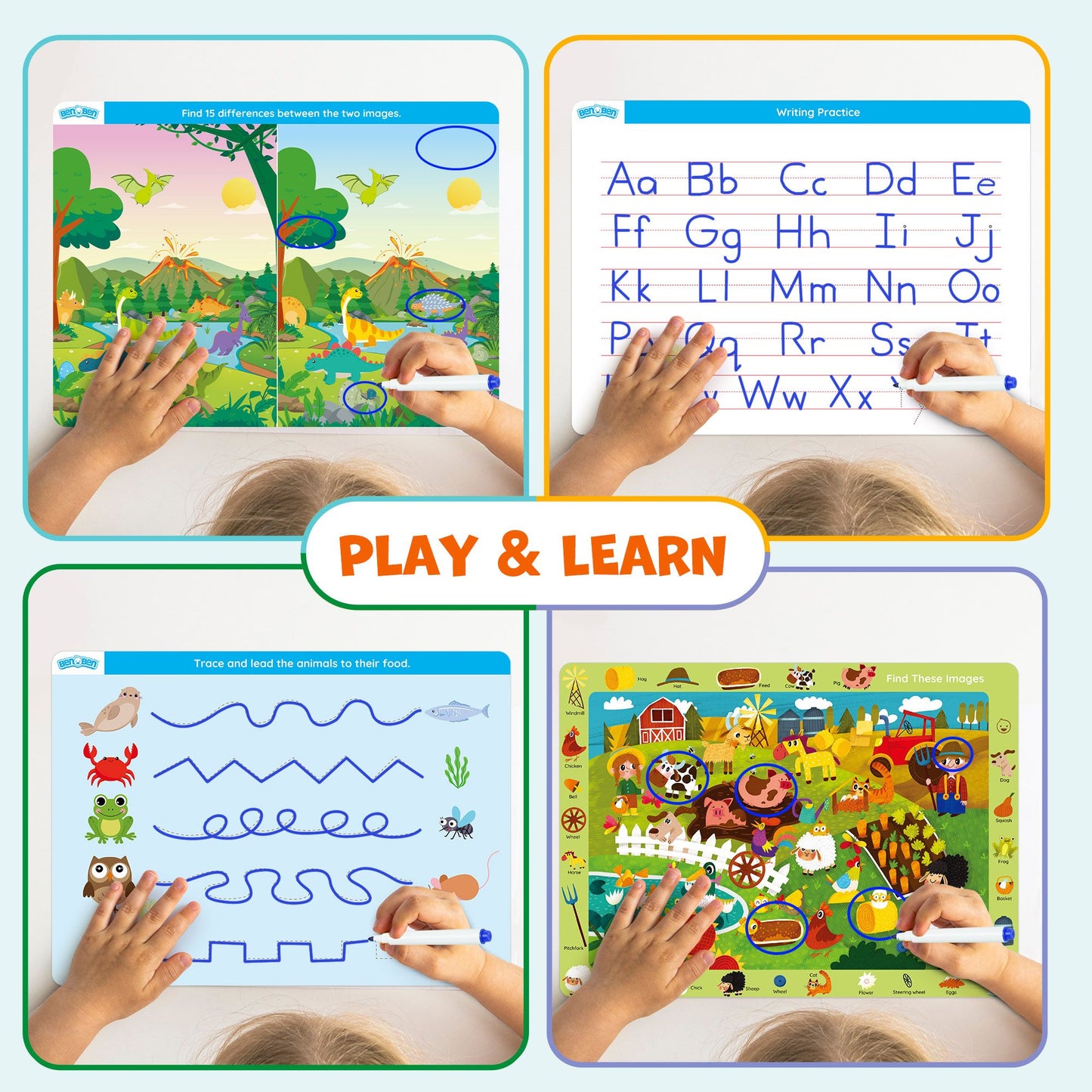 BenBen Preschool Learning Activities for Kids Toddlers Ages 3-6, Montessori Busy Book 28 Themes