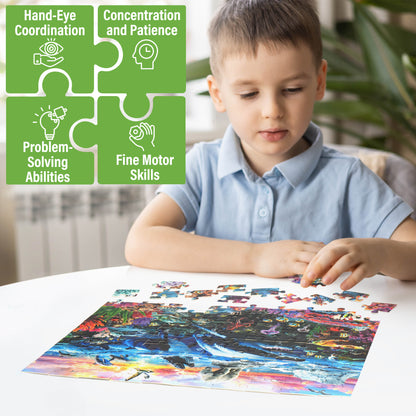 BenBen 100 piece Jigsaw Puzzles for Kids Ages 4-8,Dinosaurs,Underwater, World Solar, 19.75" x 13.75"