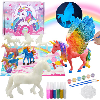 LotFancy Unicorn Painting Crafts Kit for Kids Ages 6+, Glow in The Dark, 8 DIY Unicorn Gift Toys
