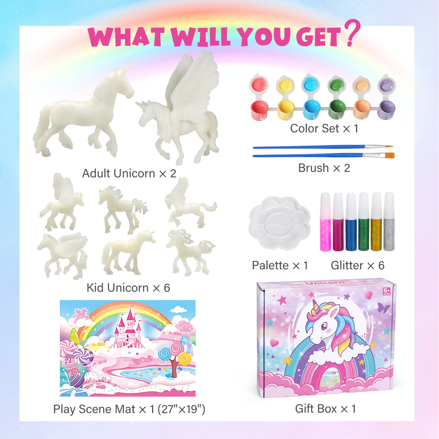 LotFancy Unicorn Painting Crafts Kit for Kids Ages 6+, Glow in The Dark, 8 DIY Unicorn Gift Toys