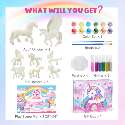 LotFancy Unicorn Painting Crafts Kit for Kids Ages 6+, Glow in The Dark, 8 DIY Unicorn Gift Toys
