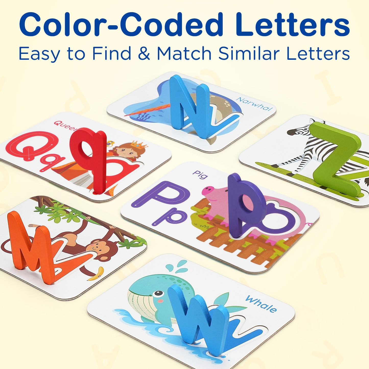 BenBen Alphabet Flash Cards for Toddlers 3-5 Years, Montessori ABC Learning Toys, Matching Puzzles