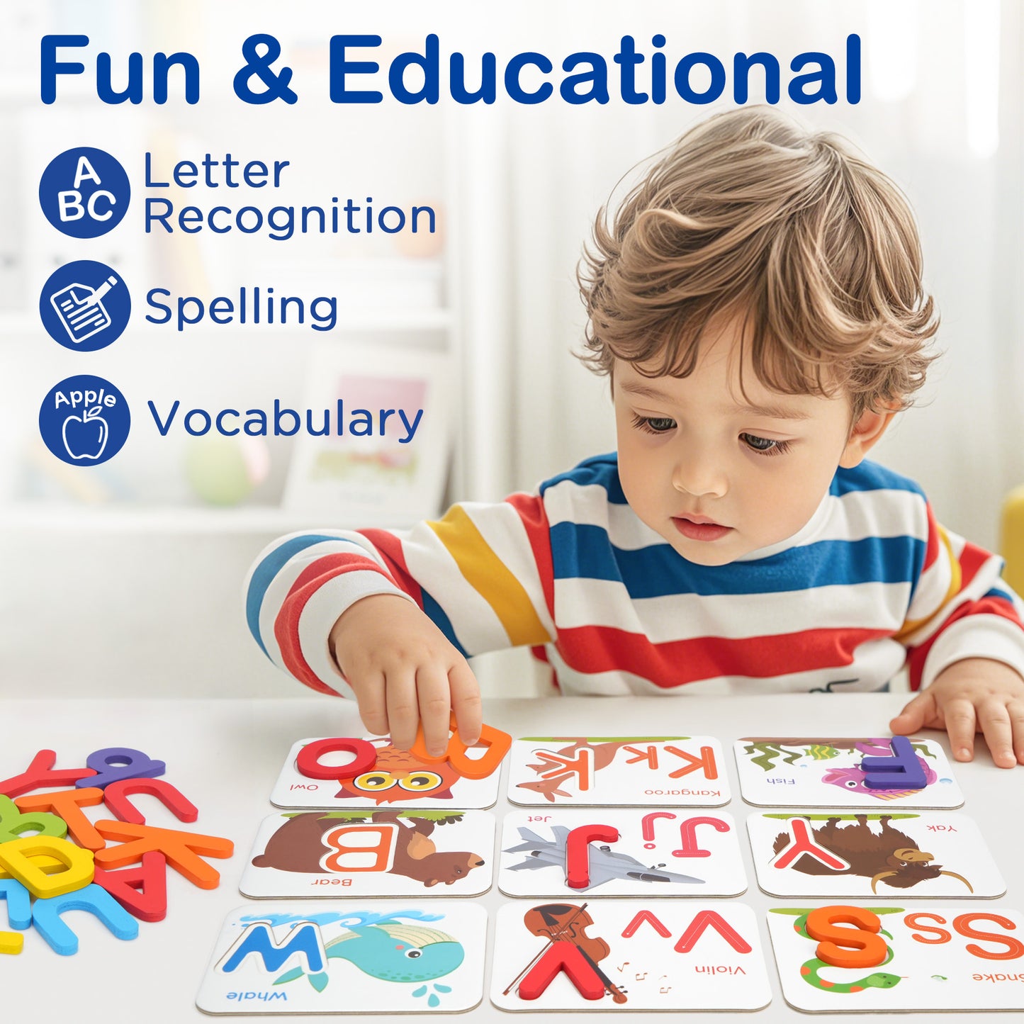 BenBen Alphabet Flash Cards for Toddlers 3-5 Years, Montessori ABC Learning Toys, Matching Puzzles
