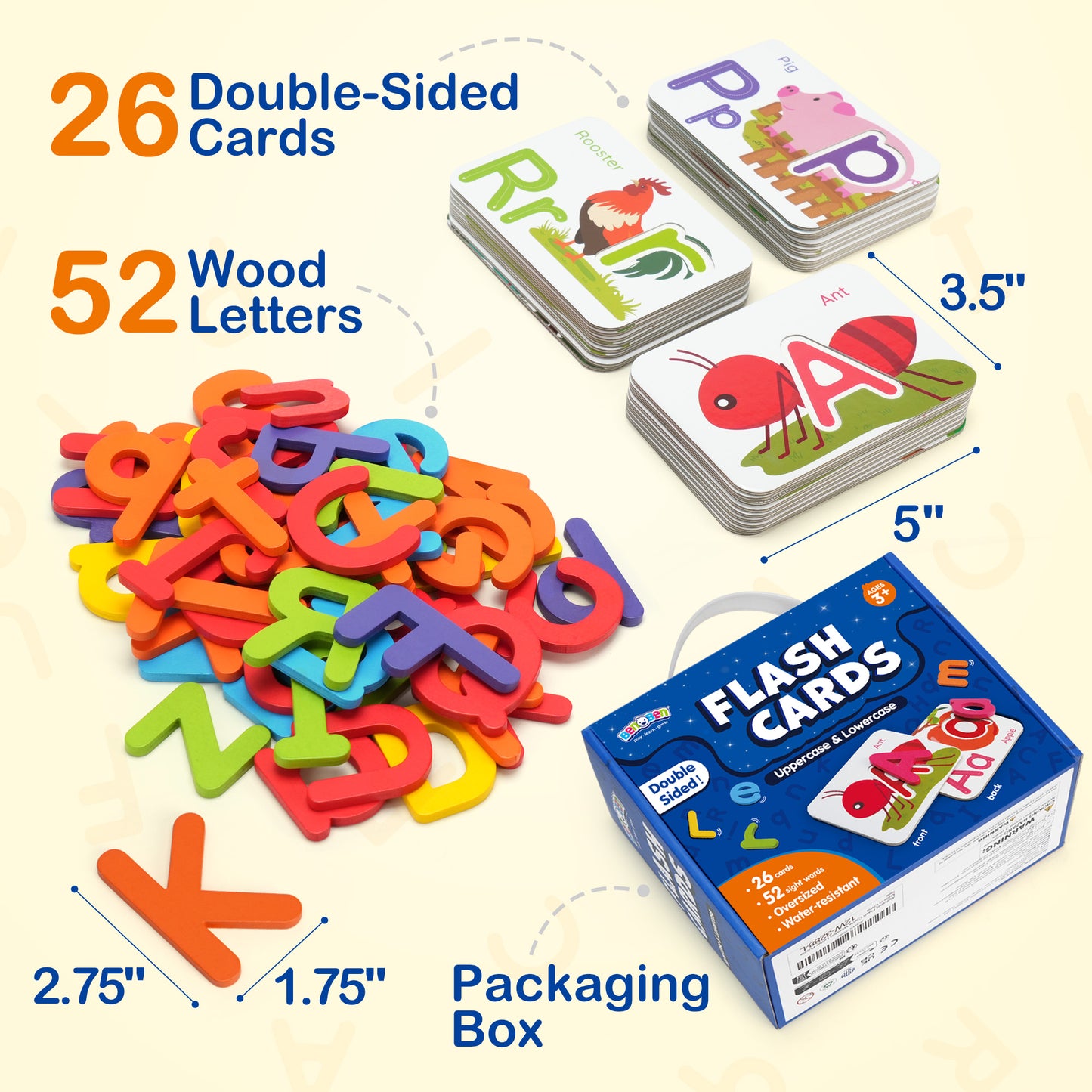 BenBen Alphabet Flash Cards for Toddlers 3-5 Years, Montessori ABC Learning Toys, Matching Puzzles
