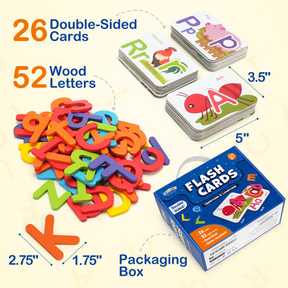 BenBen Alphabet Flash Cards for Toddlers 3-5 Years, Montessori ABC Learning Toys, Matching Puzzles
