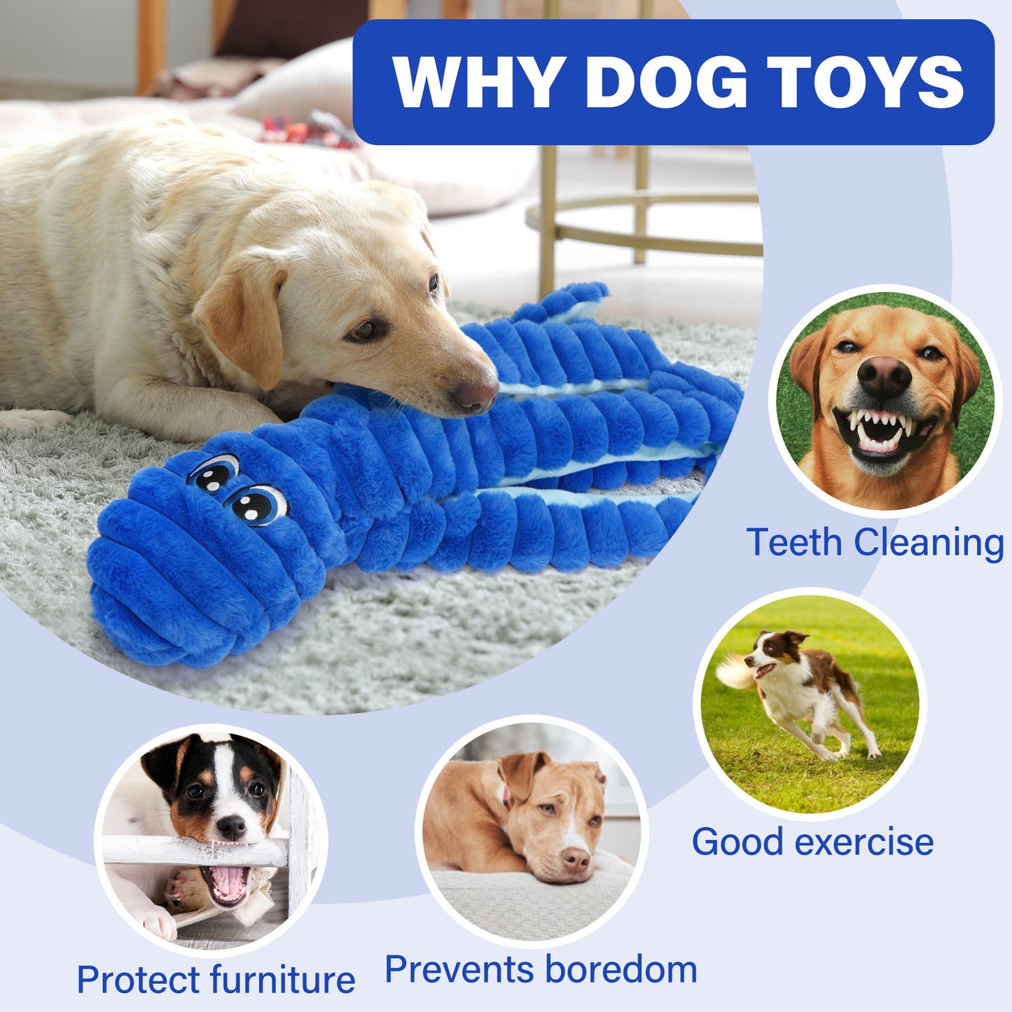 Prime Pets Dog Toys for Large Dogs, 27” Extra Large Crinkle Squeaky Dog Chew Toy, Blue Octopus