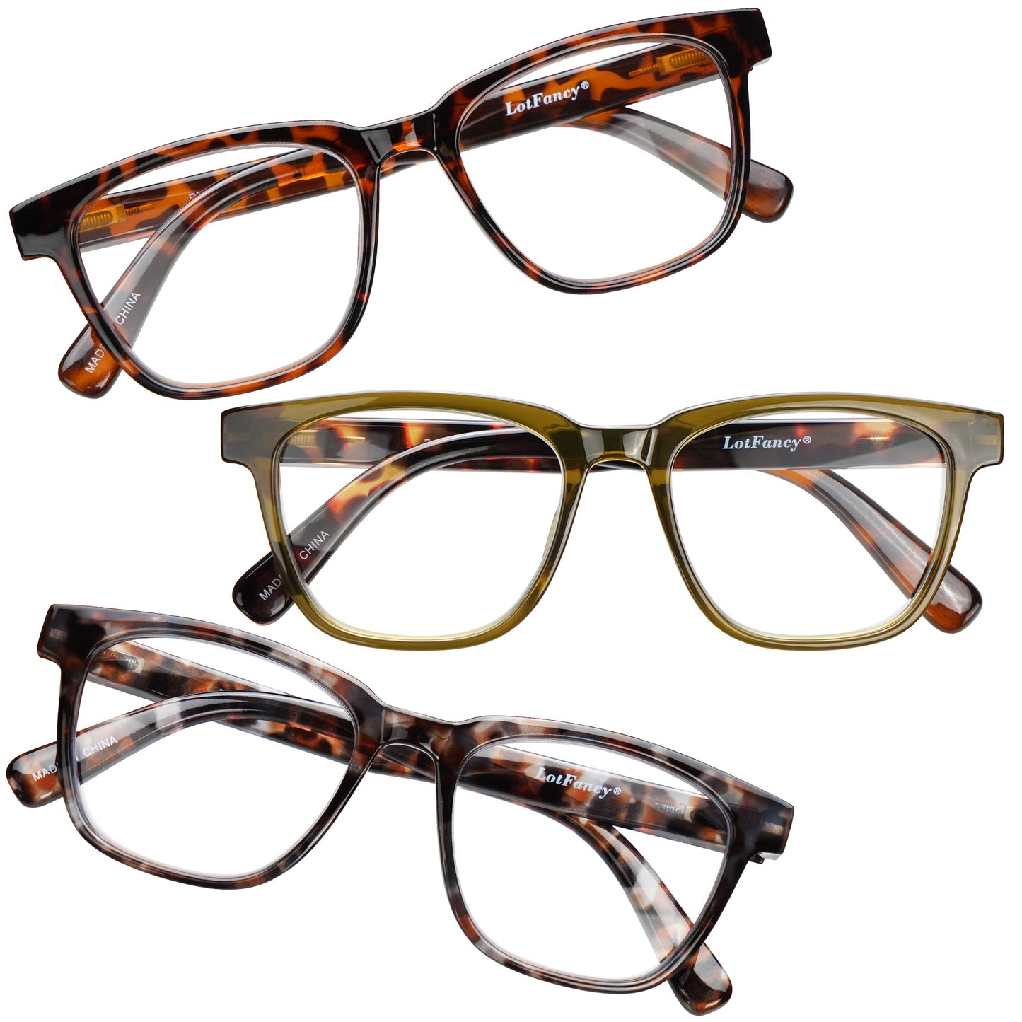 LotFancy Reading Glasses for Women Men Blue Light Blocking, Spring Hinge Reader, +1.25, 3 Pack