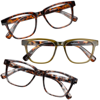 LotFancy Reading Glasses for Women Men Blue Light Blocking, Spring Hinge Reader, +1.25, 3 Pack