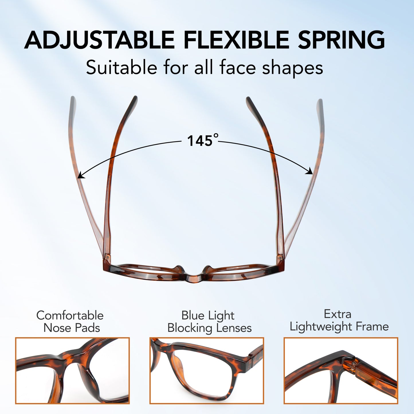 LotFancy Reading Glasses for Women Men Blue Light Blocking, Spring Hinge Reader, +1.25, 3 Pack