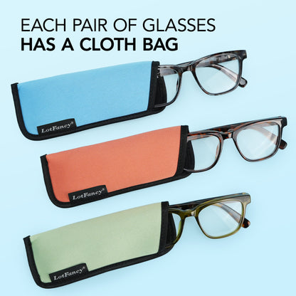 LotFancy Reading Glasses for Women Men Blue Light Blocking, Spring Hinge Reader, +1.25, 3 Pack