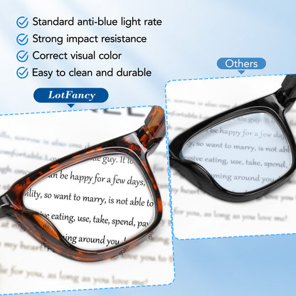 LotFancy Reading Glasses for Women Men Blue Light Blocking, Spring Hinge Reader, +1.25, 3 Pack