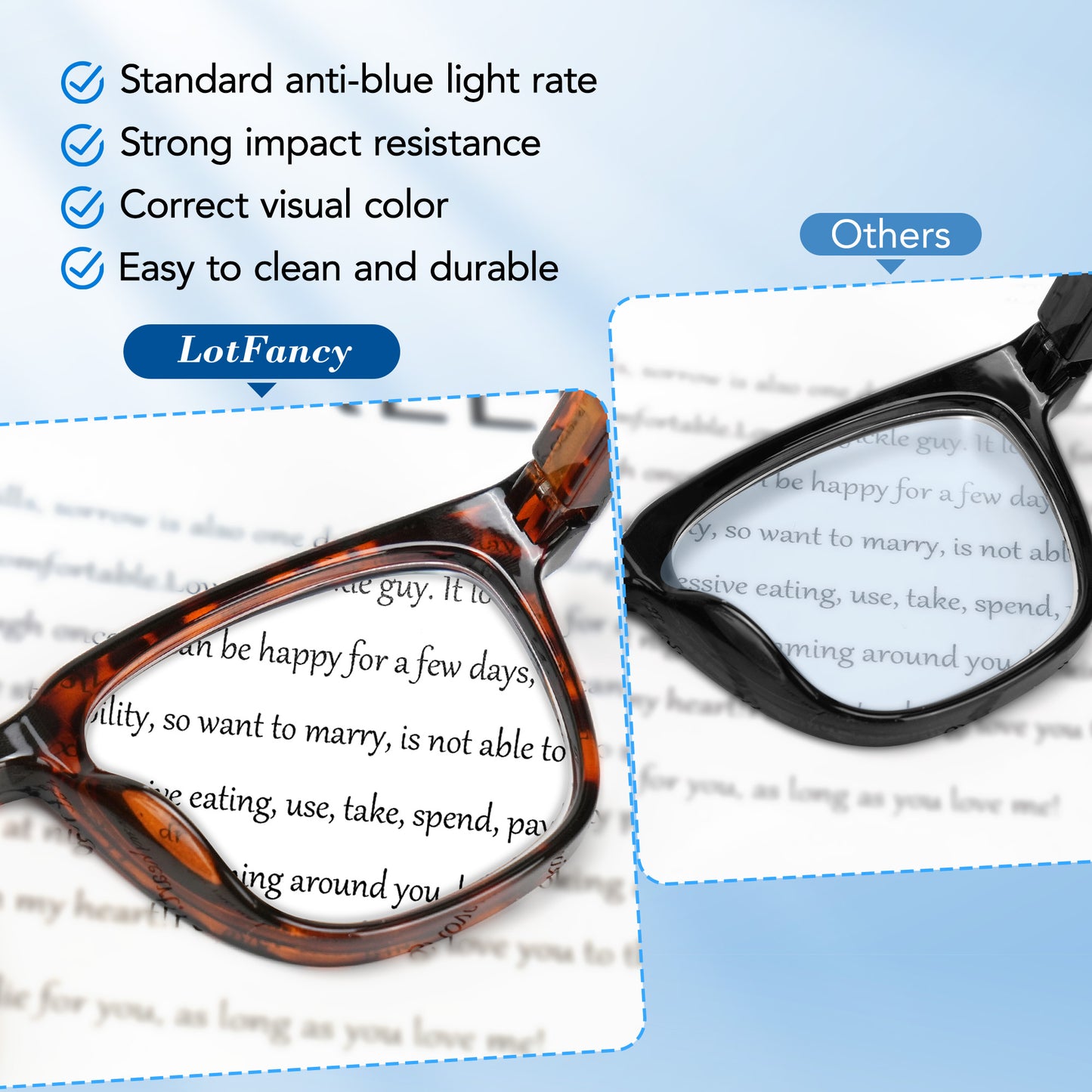 LotFancy Reading Glasses for Women Men Blue Light Blocking, Spring Hinge Reader, +3.25, 3 Pack