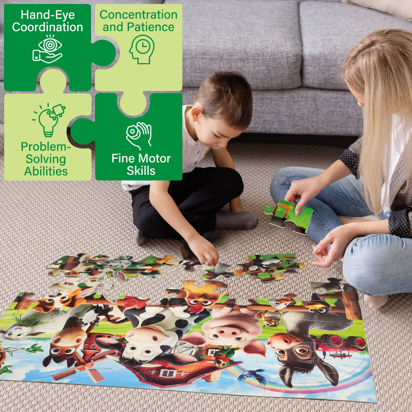 BenBen Puzzles for Kids Ages 3-6, Farm Animals, 48 Piece Large Jigsaw Toddler Puzzles, 35.5" x 23.5"