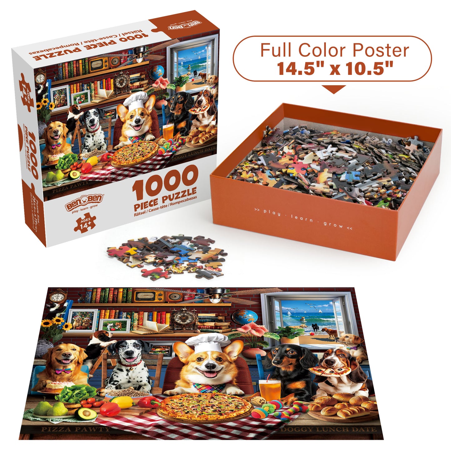 BenBen Jigsaw Puzzles 1000 Pieces for Adults Ages 12+, Dogs' Dinner Party, 26.63 x 19.25 in