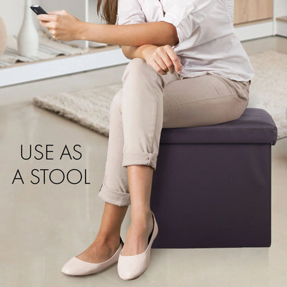 LotFancy 2 Pack 13" Faux Leather Storage Ottoman Cube, Square Foot Stool Ottoman with Storage, Brown