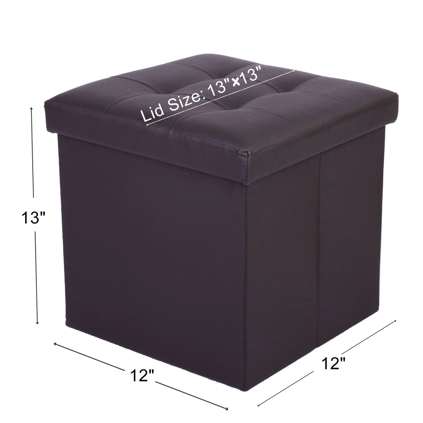 LotFancy 2 Pack 13" Faux Leather Storage Ottoman Cube, Square Foot Stool Ottoman with Storage, Brown
