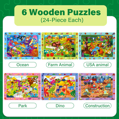 BenBen Puzzles for Kids Ages 3-6, 6 Pack, 24 Piece Search and Find Kids Puzzles Toy for Boys Girls