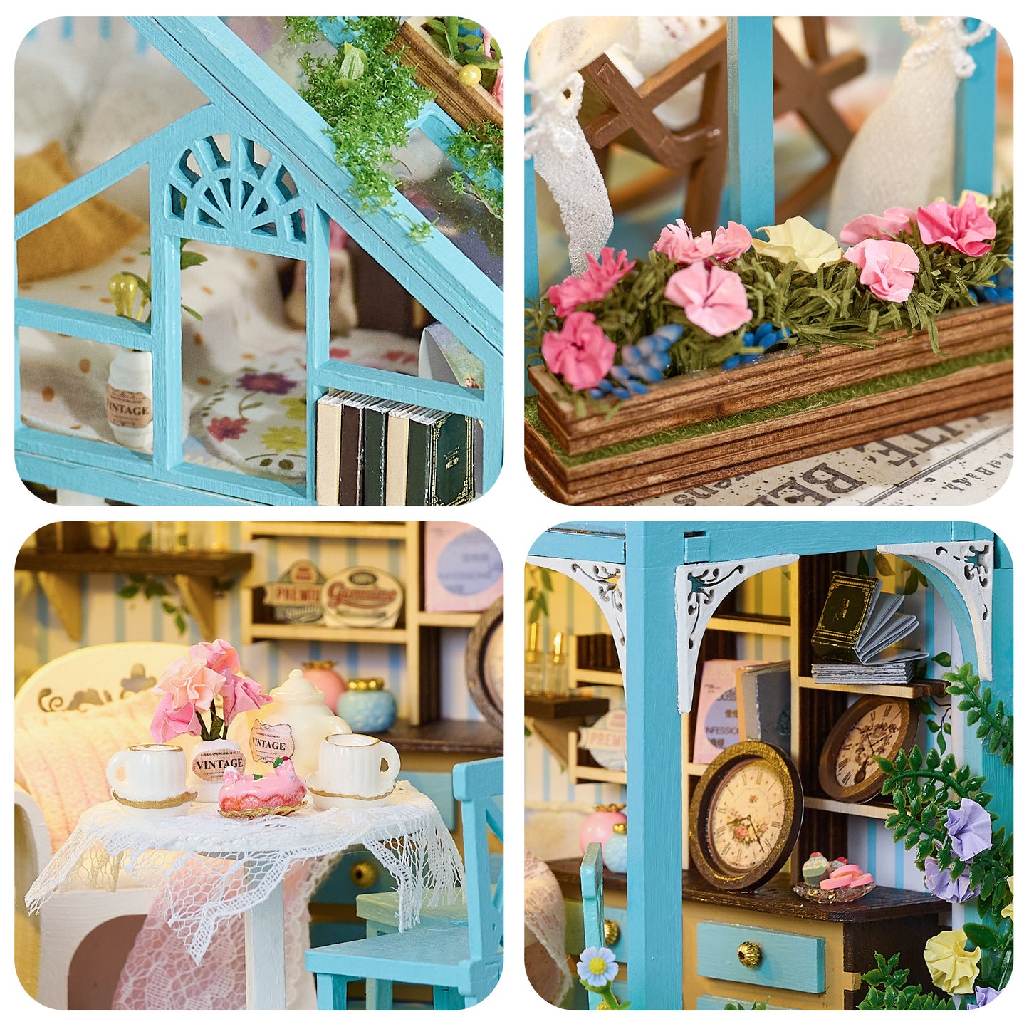 BenBen DIY Miniature House Kit, Garden Tea House Model Craft Kits for Adults, Teens, Mini House Building Kit with Furniture, LED Lights, Dollhouse Diorama to Build for Home Decor