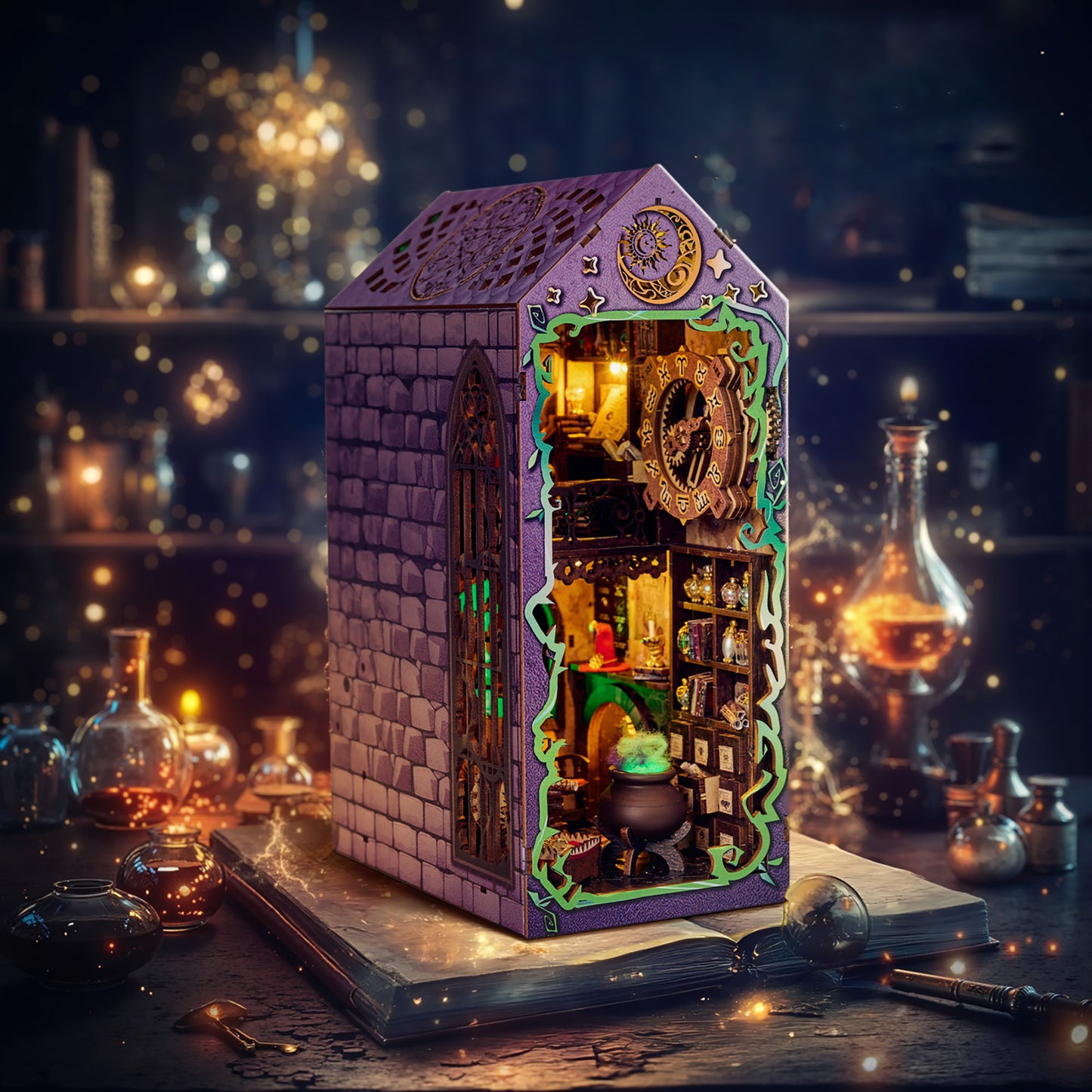 BenBen Book Nook Kit, DIY Miniature House Kit for Adults, Teens, Family, Friends, Dollhouse Booknook for Halloween Decor