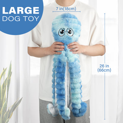 Prime Pets Dog Toys for Large Dogs, 27" Extra Large Plush Crinkle Squeaky Dog Toys, Tie-dye Blue Octopus