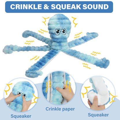 Prime Pets Dog Toys for Large Dogs, 27" Extra Large Plush Crinkle Squeaky Dog Toys, Tie-dye Blue Octopus