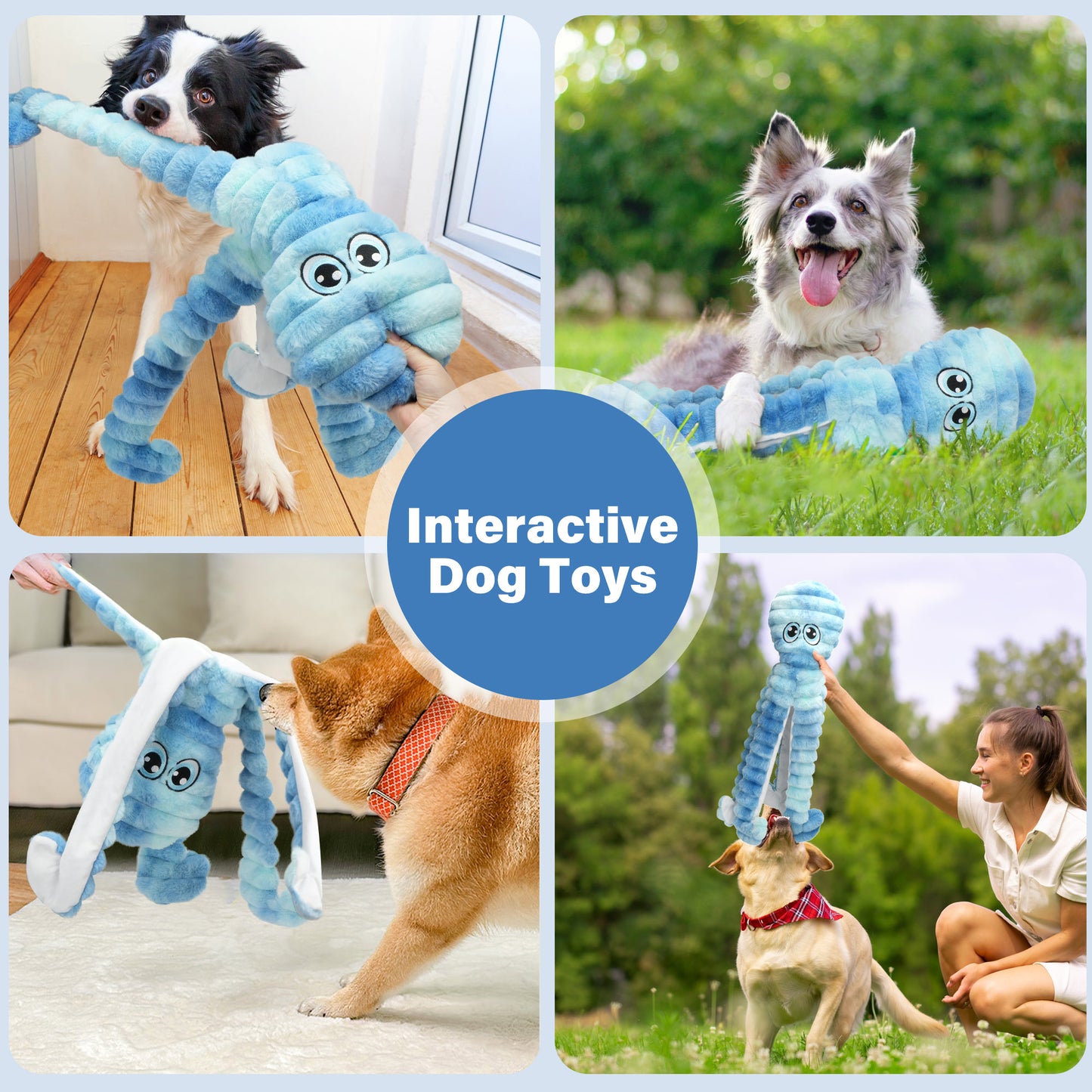 Prime Pets Dog Toys for Large Dogs, 27" Extra Large Plush Crinkle Squeaky Dog Toys, Tie-dye Blue Octopus