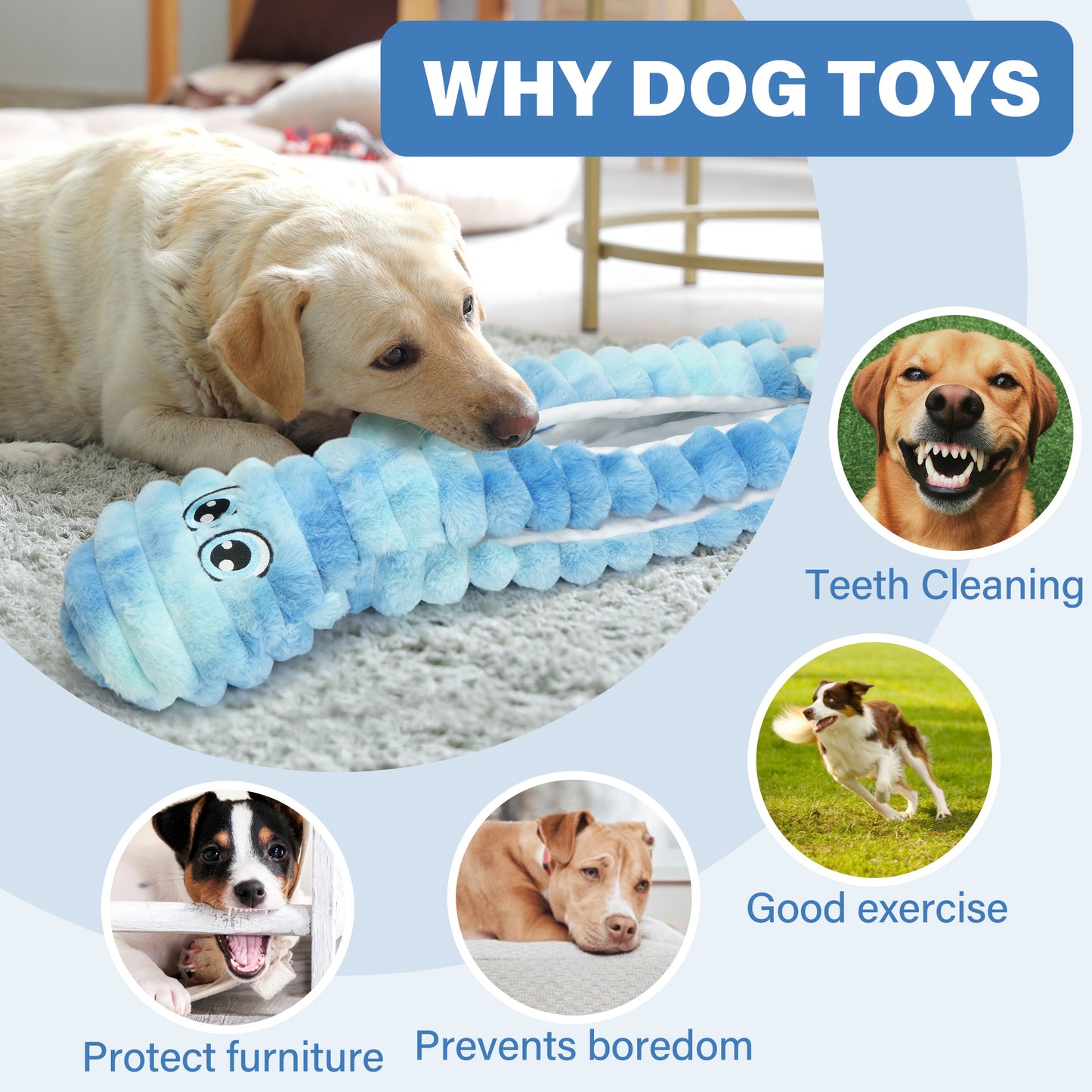 Prime Pets Dog Toys for Large Dogs, 27" Extra Large Plush Crinkle Squeaky Dog Toys, Tie-dye Blue Octopus