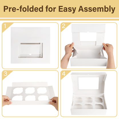 LotFancy 6 Count Cupcake Boxes, 12pc Cupcake Containers with Window and Inserts for Bakery Supplies