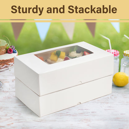 LotFancy 6 Count Cupcake Boxes, 12pc Cupcake Containers with Window and Inserts for Bakery Supplies
