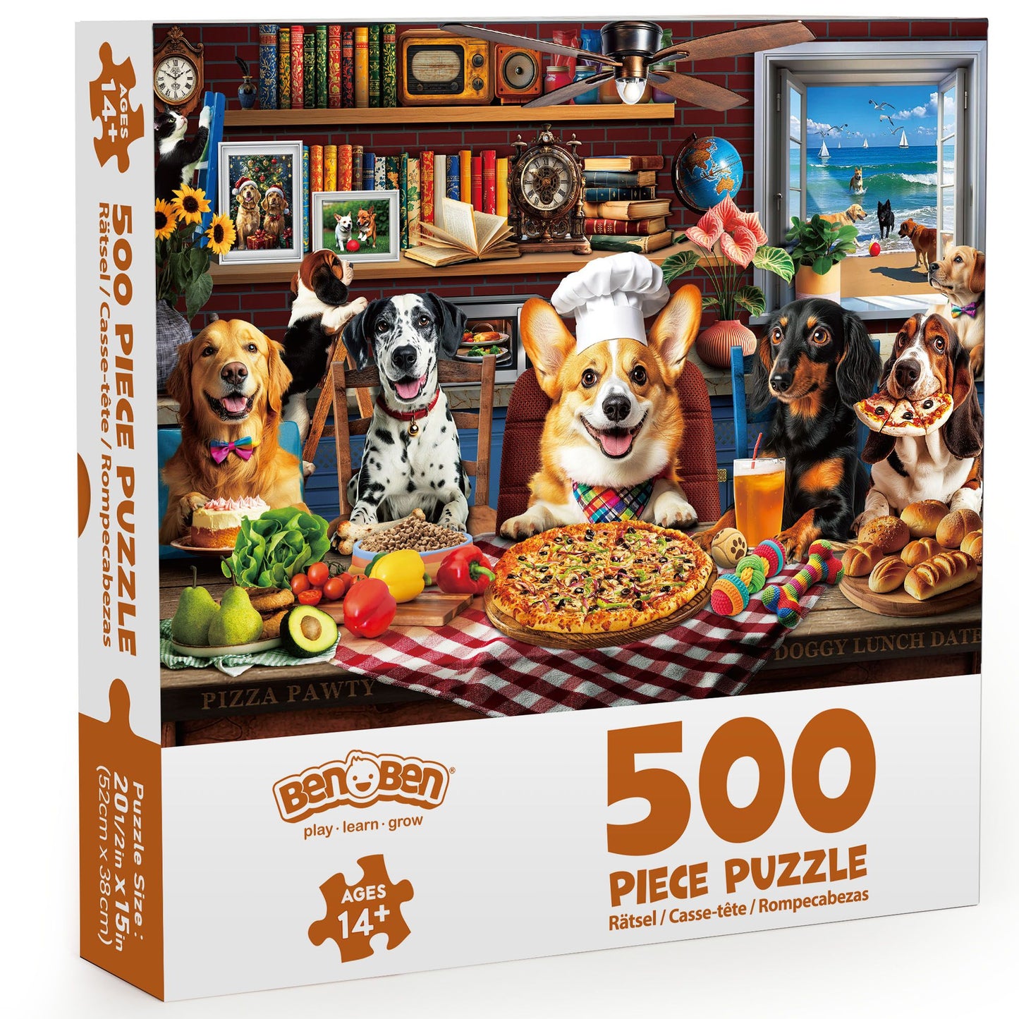 BenBen Jigsaw Puzzles 500 Pieces for Adults Ages 12+, Dogs' Dinner Party, 20.5 x 15 in