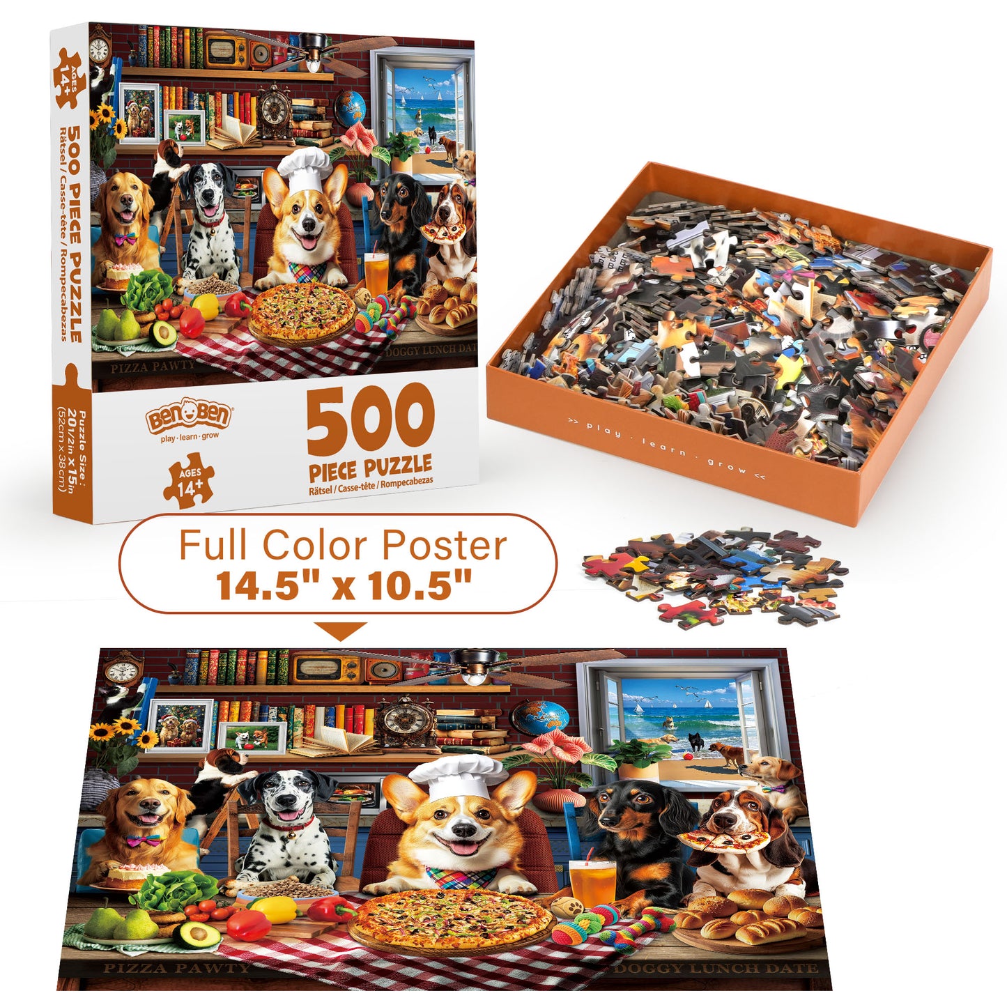 BenBen Jigsaw Puzzles 500 Pieces for Adults Ages 12+, Dogs' Dinner Party, 20.5 x 15 in