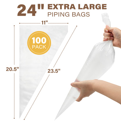 LotFancy Piping Bags, 100Pcs 24" Extra Large Pastry Bags, Icing Bags, Cake Disposable Decorating Bag