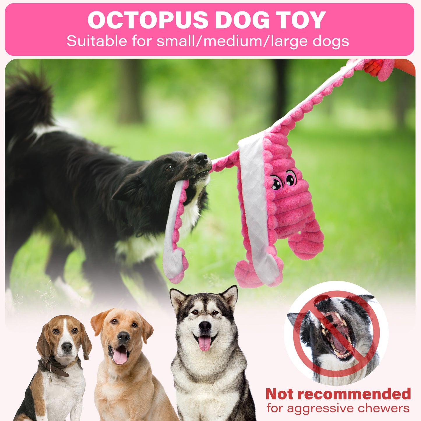 Prime Pets Dog Toys for Large Dogs, 27” Extra Large Squeaky Dog Toy, Tug of War Dog Toy, Rose Red
