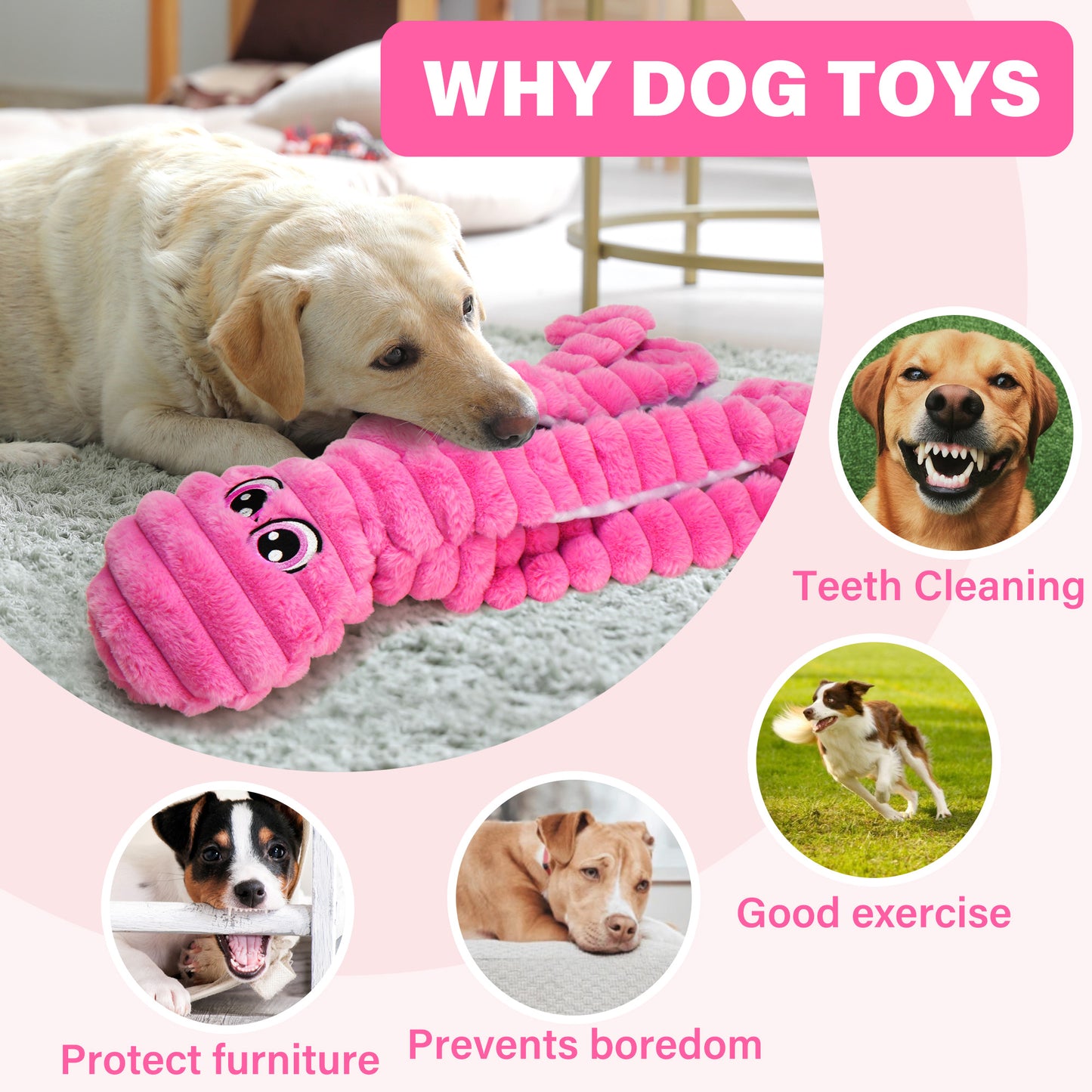 Prime Pets Dog Toys for Large Dogs, 27” Extra Large Squeaky Dog Toy, Tug of War Dog Toy, Rose Red