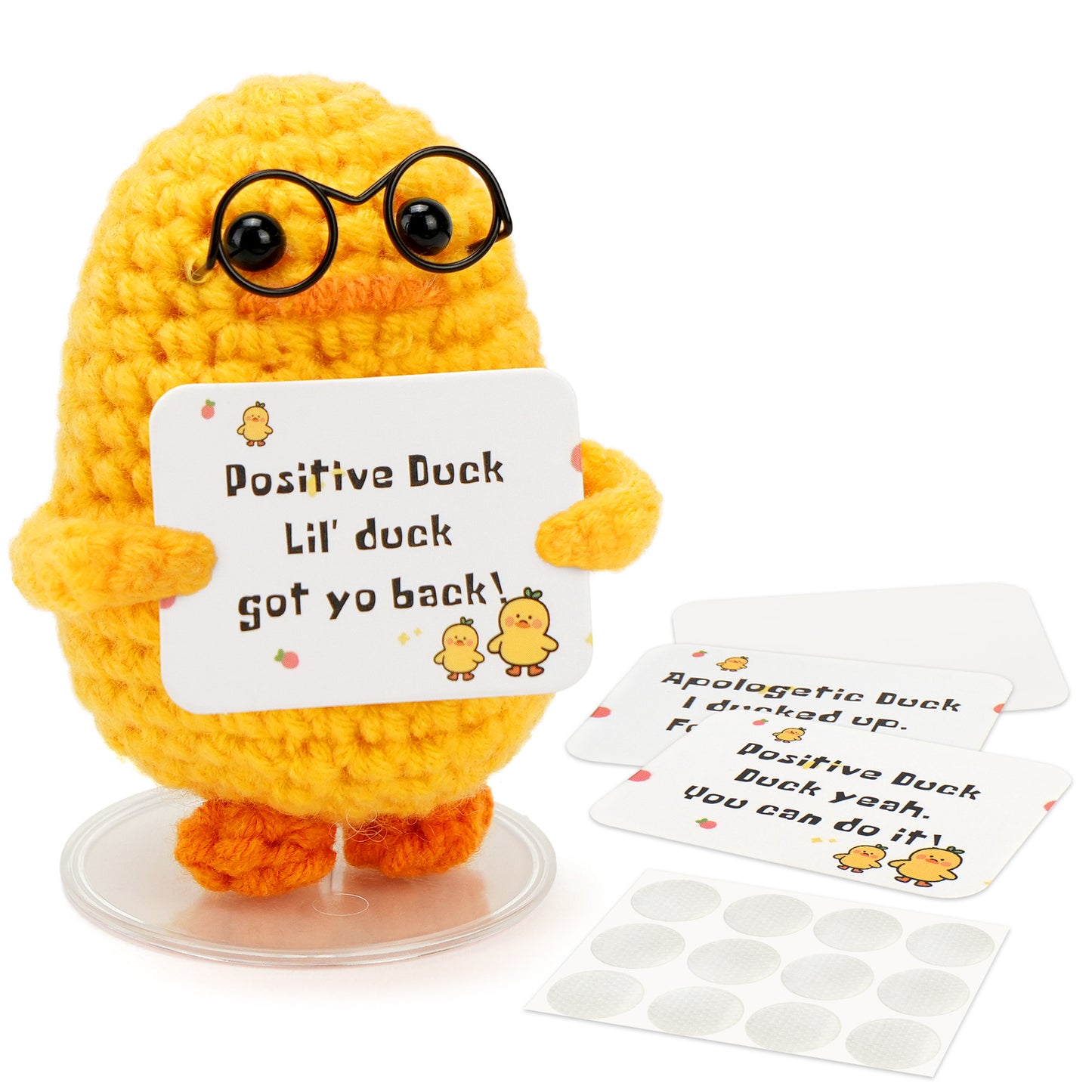 LotFancy Positive Crochet Animals, Emotional Support Crochet Duck Stuffed Animals with Positive Cards, Brithday Inspirational Gifts for Women Men Teens